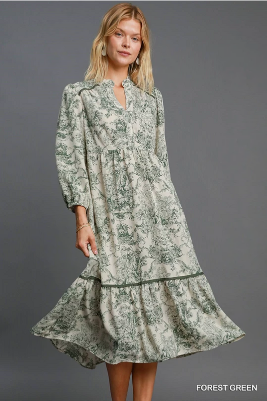 Landscape Midi Dress-Forest Green