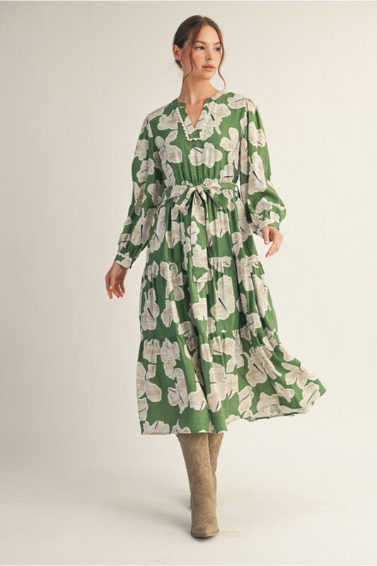 Green Scalloped Midi Dress