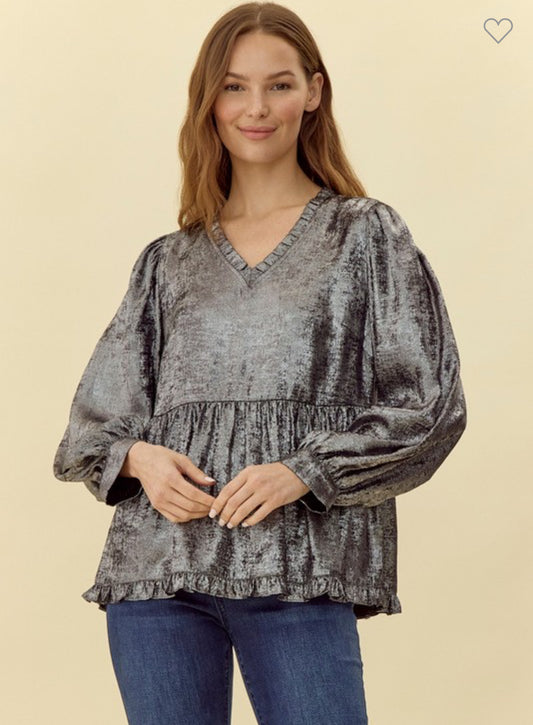Black Shimmer Ruffle Top