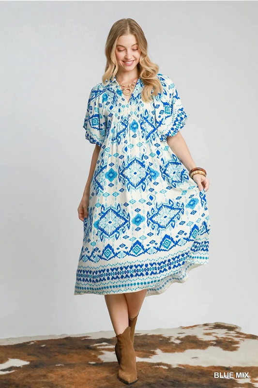 Blue Mix Midi Dress