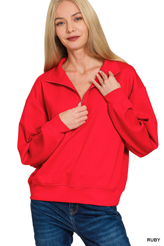 Scuba Half Zip Pullover-Ruby