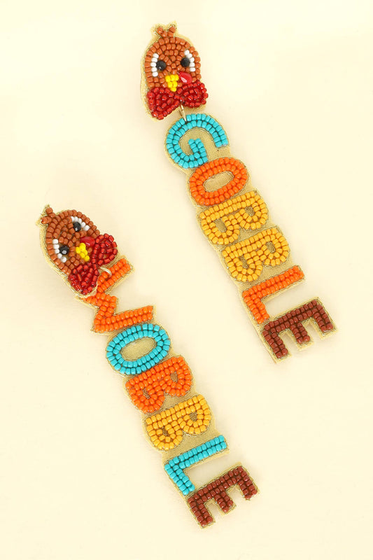 Thanksgiving Gobble Wobble Turkey Bead Earrings
