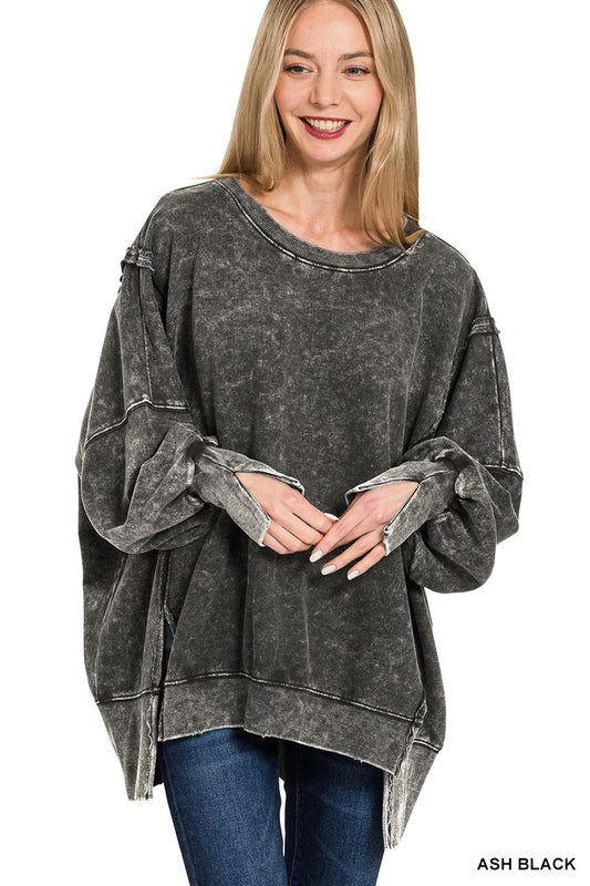 Acid Wash Terry Sweatshirt-Ash Black