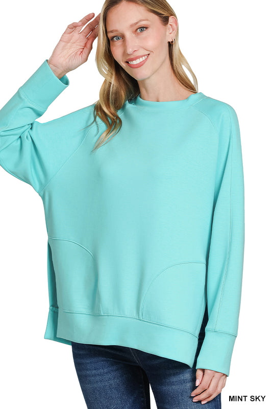 Scuba Pullover w/ side slits-Mint Sky