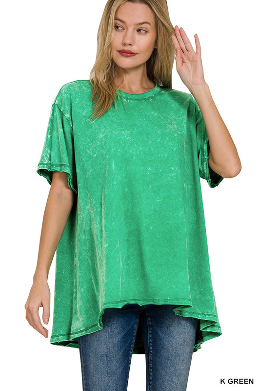 Oversized Acid Wash Tee-Green