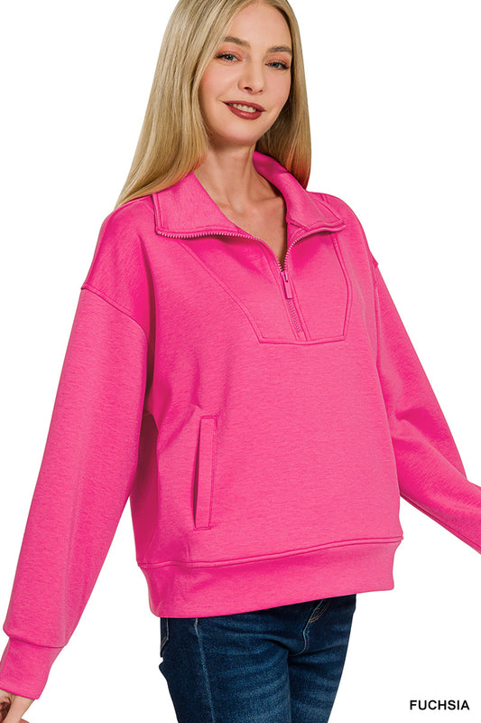 Scuba Half Zip Pullover-Fuchsia