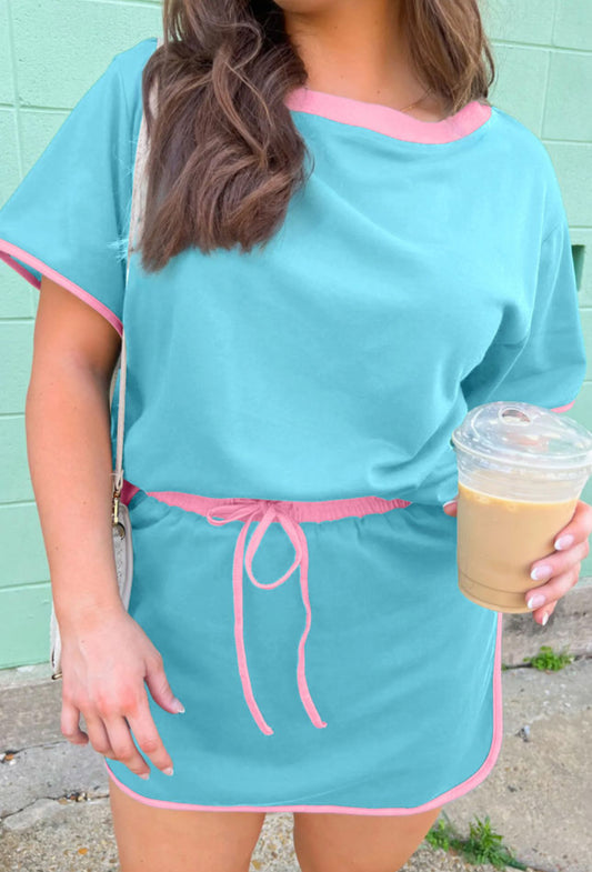 Curvy Blue/Pink Skort Set