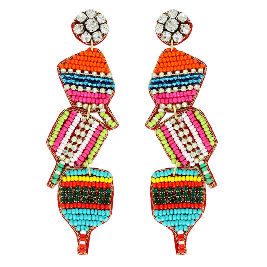 Pickle Ball Paddle Beaded Post Earrings : Red