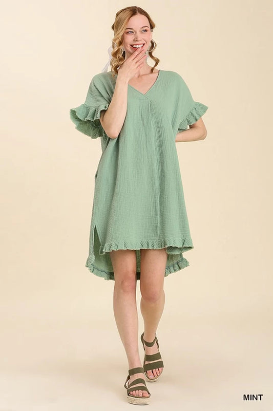 Mint Ruffle Sleeve Dress