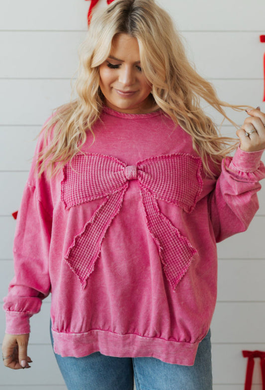 Bow Pink Waffle Sweatshirt