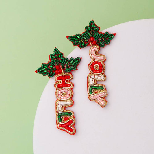 Christmas Mistletoe “Holly Jolly” Crystal Beaded Earrings