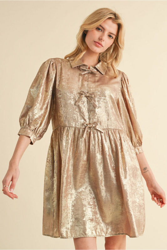Gold Shimmer Bow Dress