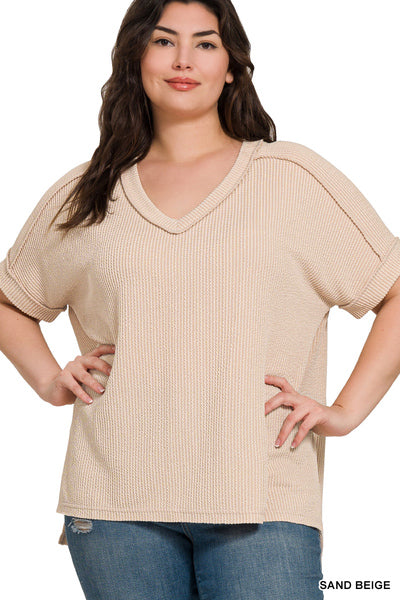 Beige Ribbed Tee