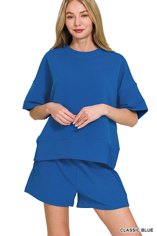 Classic Blue Ribbed Tee & Shorts Set