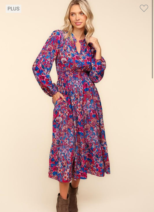Royal Floral Dress w/pockets