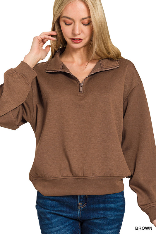 Scuba Half Zip Pullover-Brown