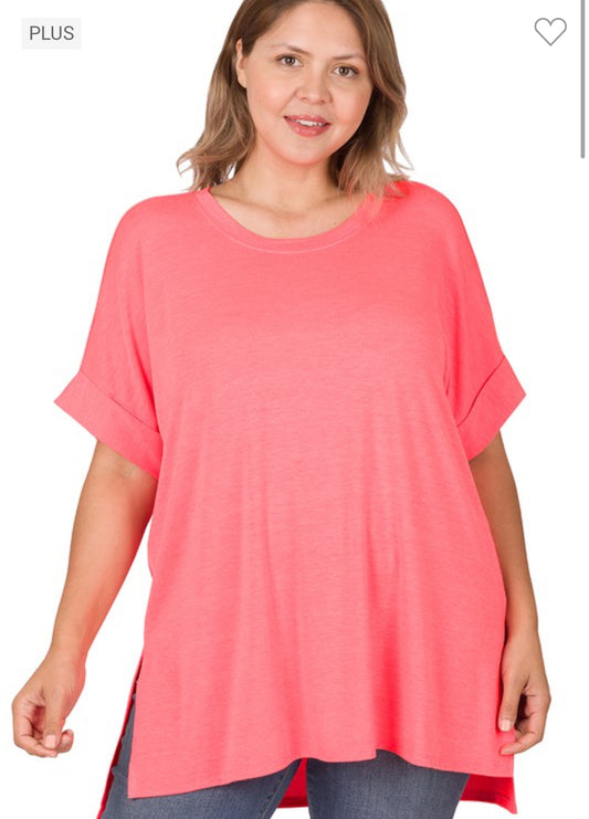 On Repeat Tee - Neon Coral Pink