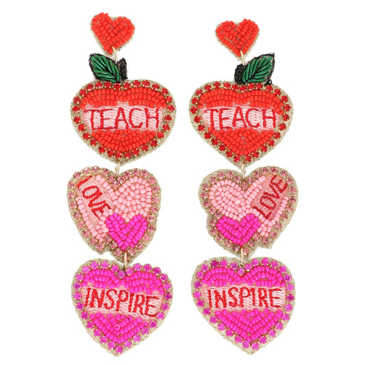 Heart Shaped Teacher Appreciation Beaded Earrings