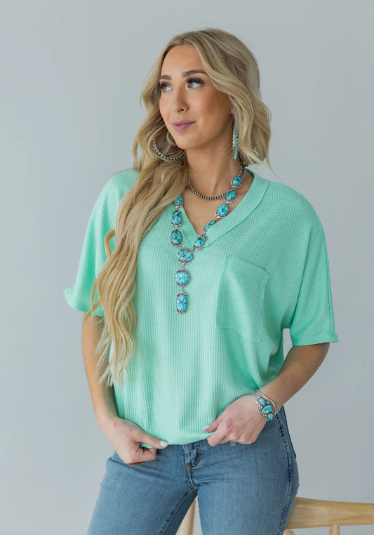 Cascade Mint Plus Waffle V-Neck Tee