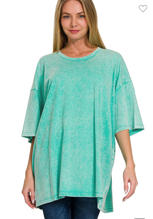 Acid Wash Boyfriend Tee-Turquoise