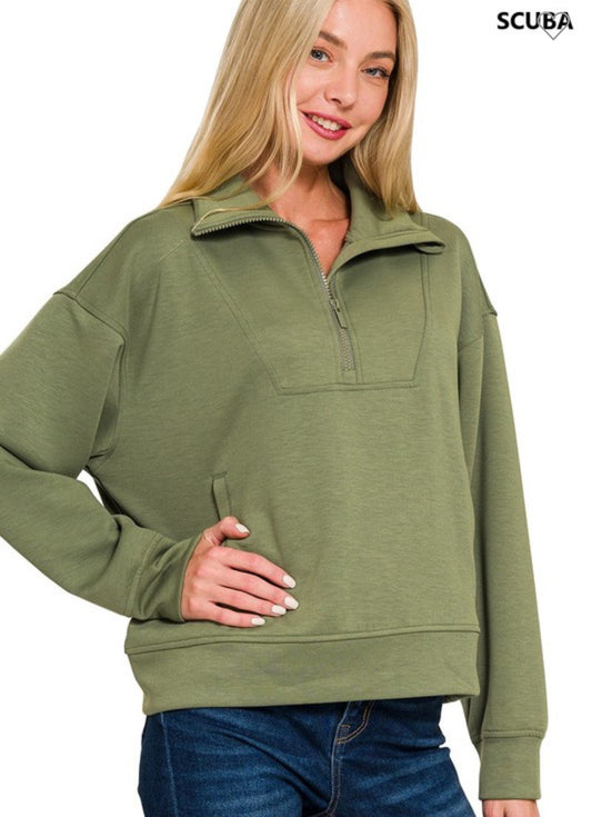 Scuba Half Zip Pullover-Olive