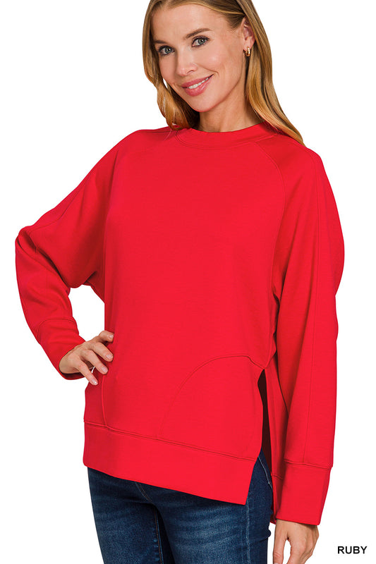 Scuba Pullover w/ side slits-Ruby