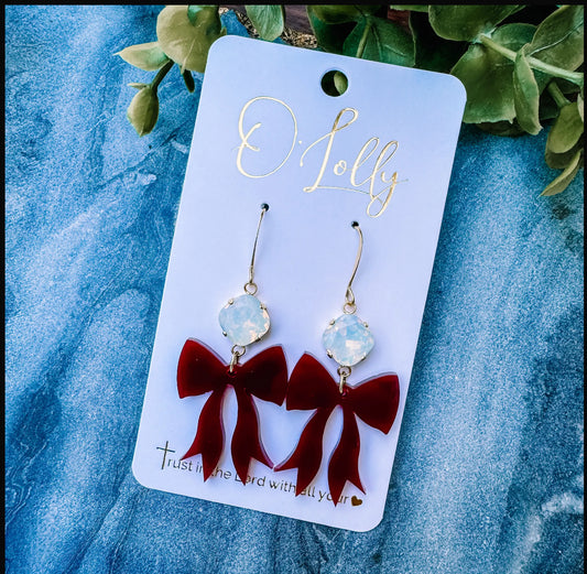 Maroon & White Bow Earrings