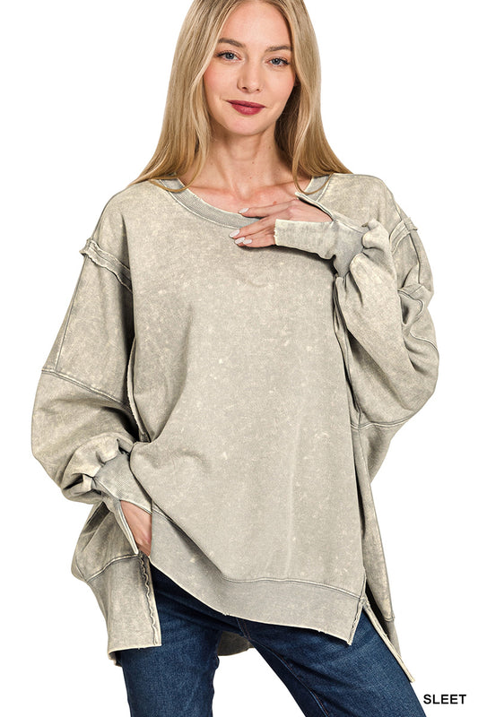 Acid Wash Terry Sweatshirt-Sleet