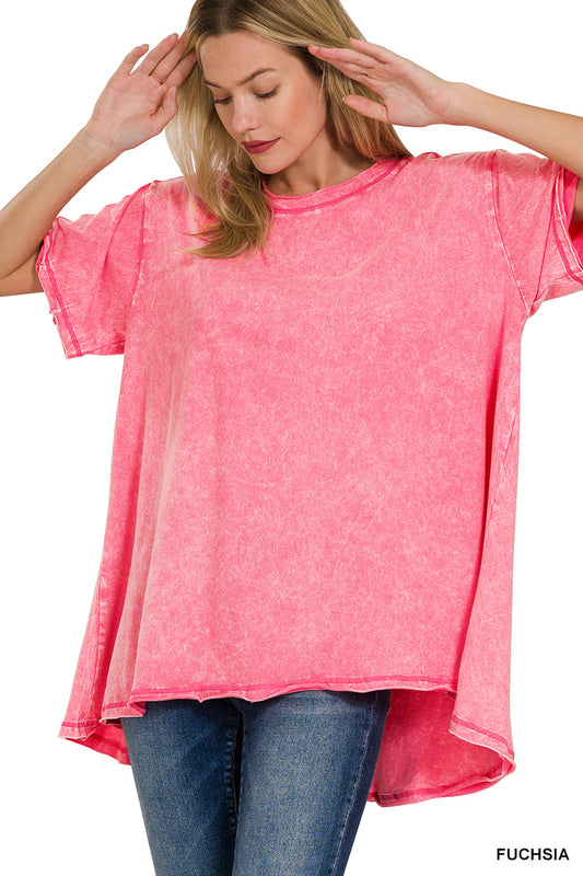 Oversized Acid Wash Tee-Fuchsia