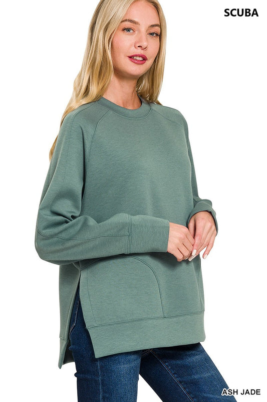 Scuba Pullover w/ side slits-Ash Jade