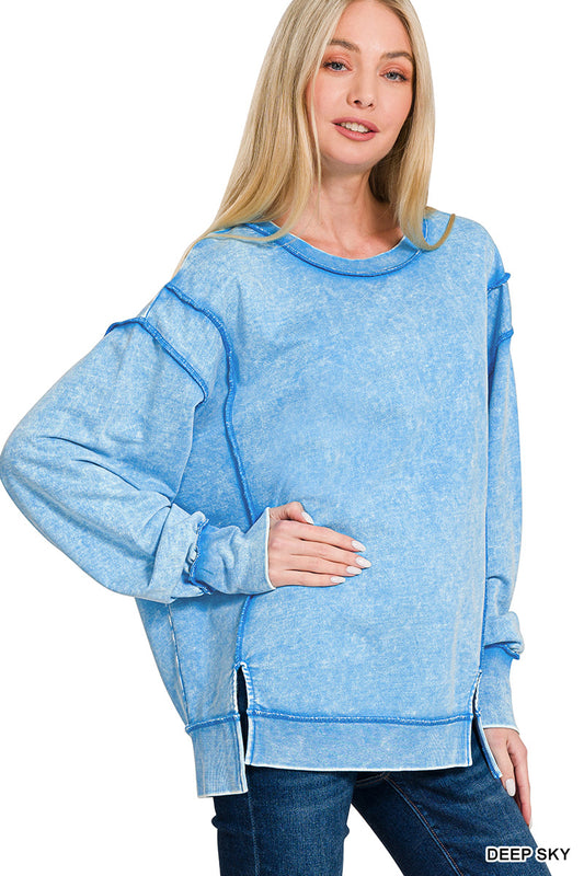 Acid Wash Terry Sweatshirt-Deep Sky