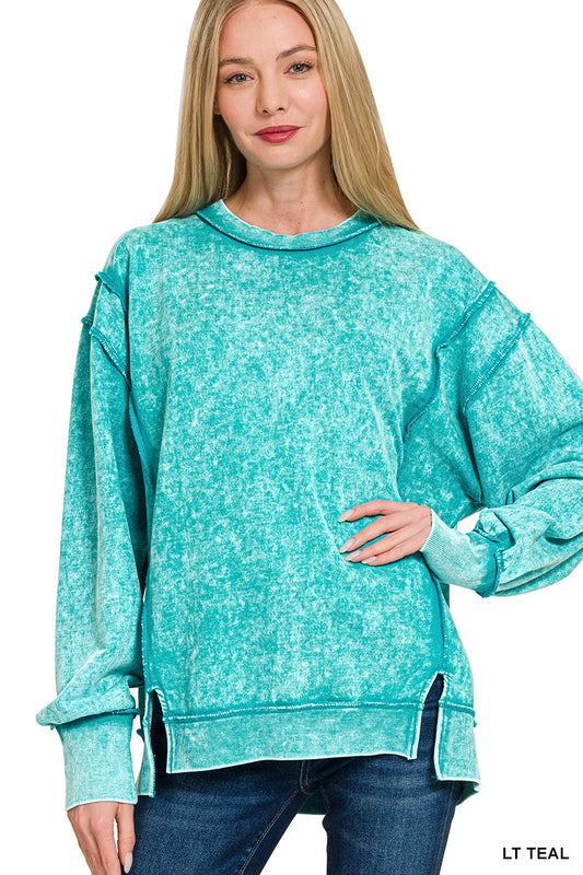 Acid Wash Terry Sweatshirt-Teal