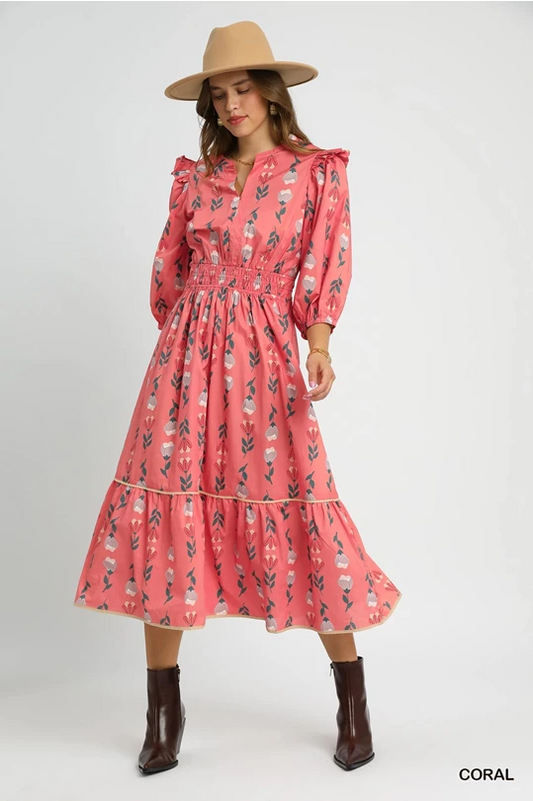 Coral Mix Midi Dress