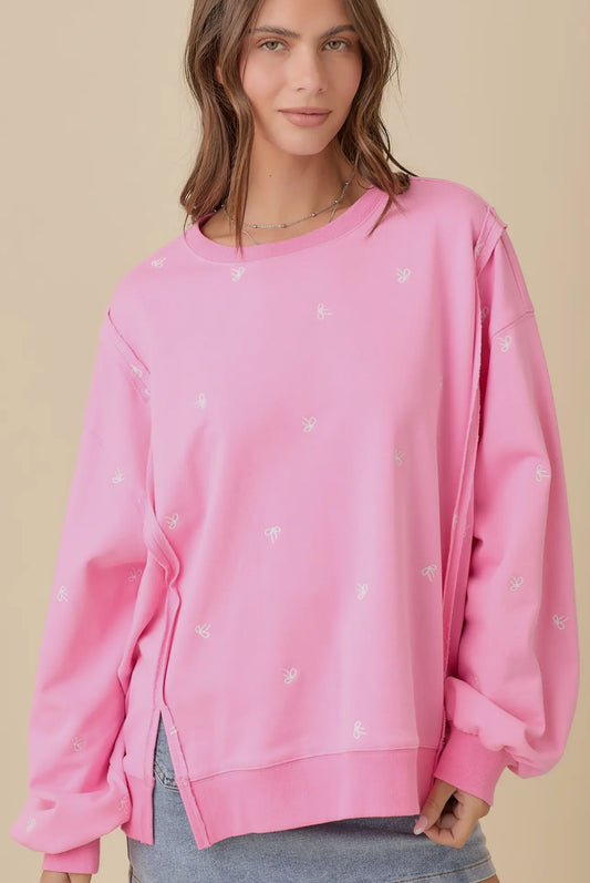 Oversized Pink Pullover with Bow Detail