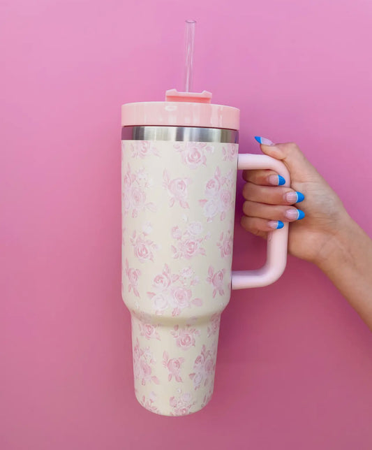 Pink & Cream Floral Tumbler 40oz