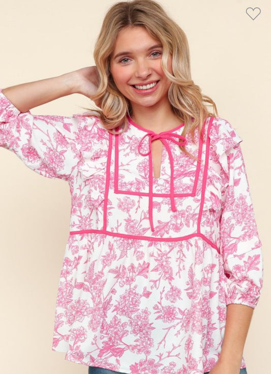 Pink Floral Bow Top