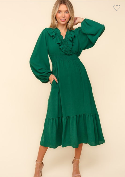 Hunter Green Ruffle Dress