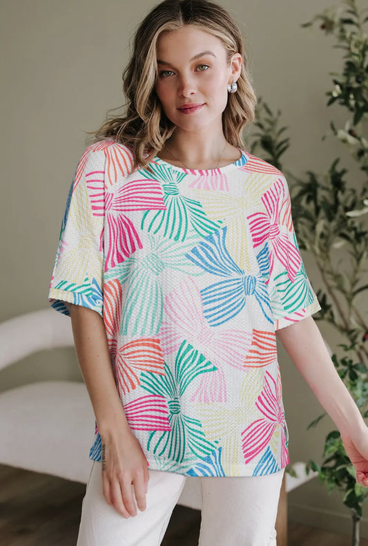 Colorful Bow Waffle Top