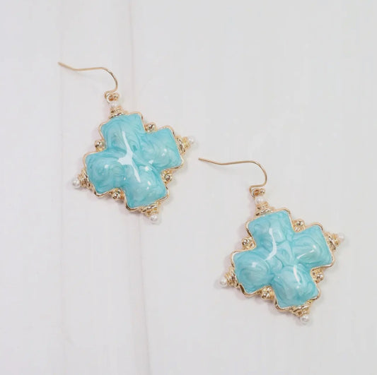 Edie Enamel Cross Earring Turquoise