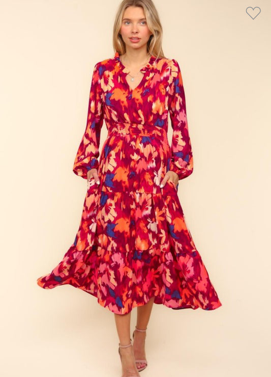 Burgundy Floral Maxi w/ Side Pockets