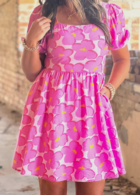 Floral Empire Waist Tie Back Dress