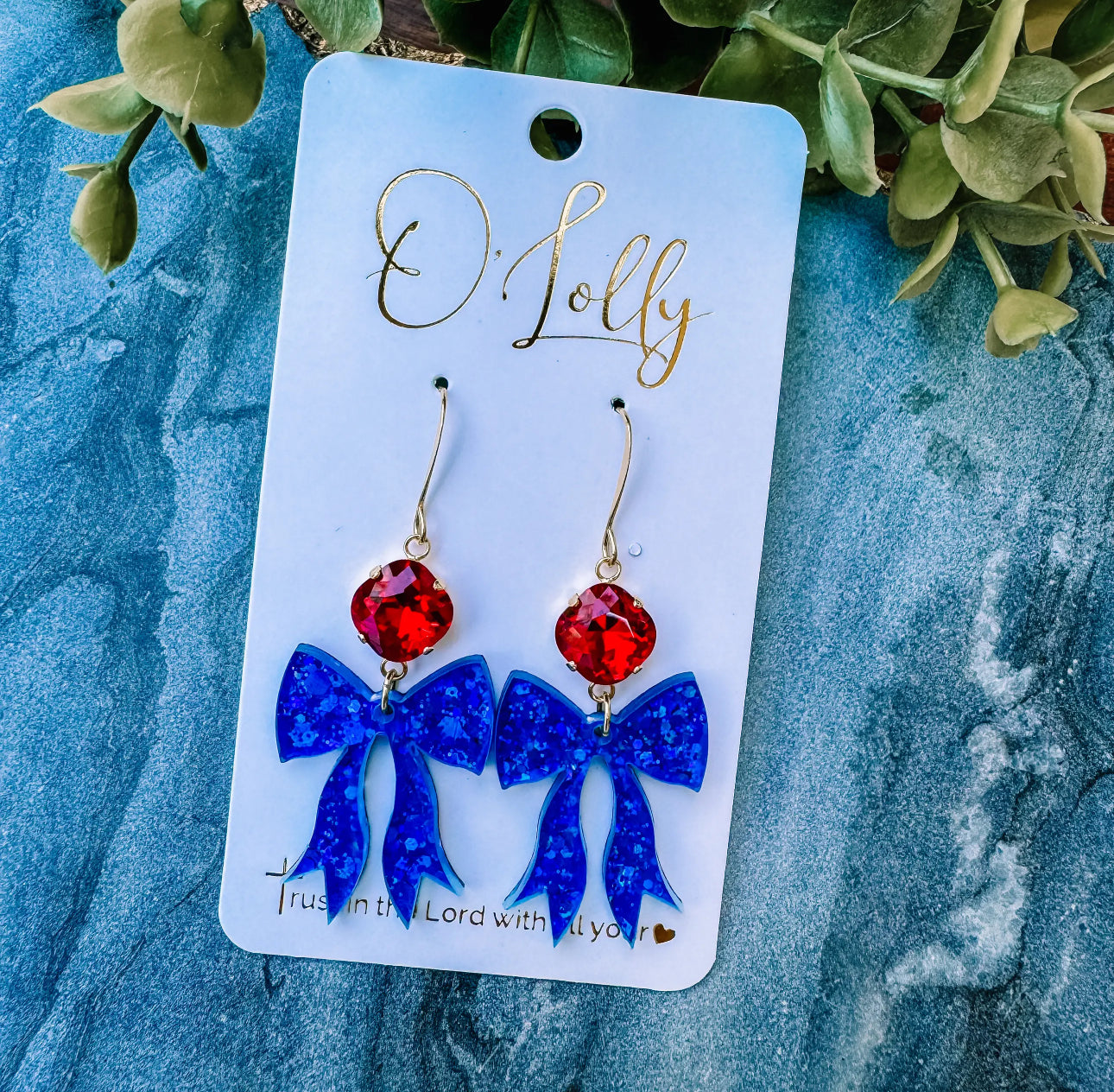 Red & Blue Bow Earrings