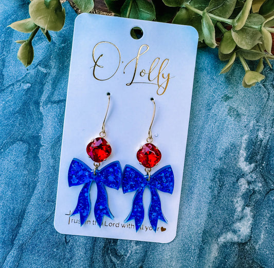 Red & Blue Bow Earrings