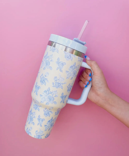 Cream & Blue Floral Tumbler 40oz