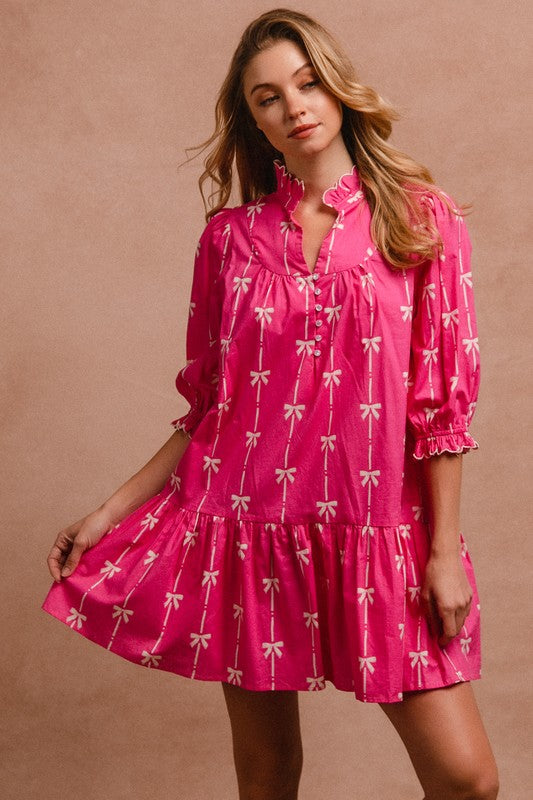Bow Scalloped Ruffle Dress