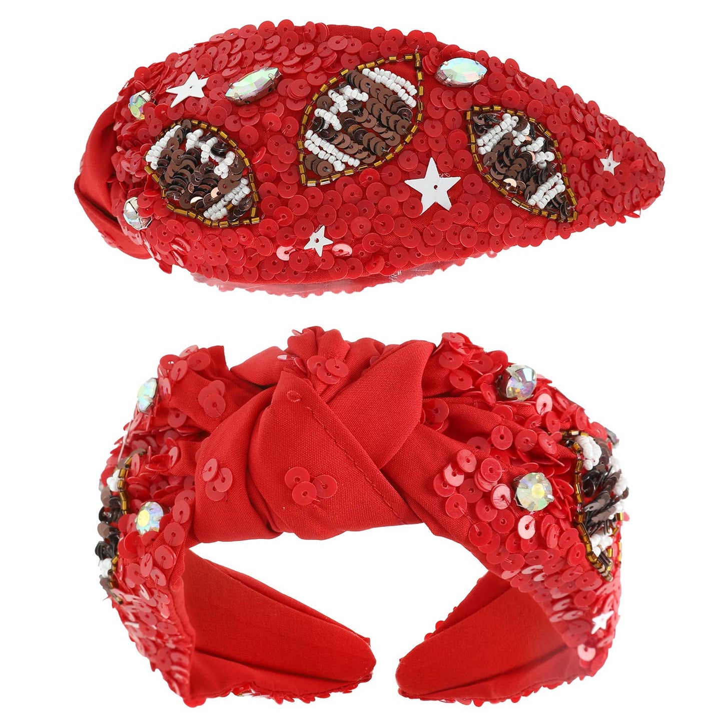 Football Top Knotted Jeweled Beaded Headband : Orange