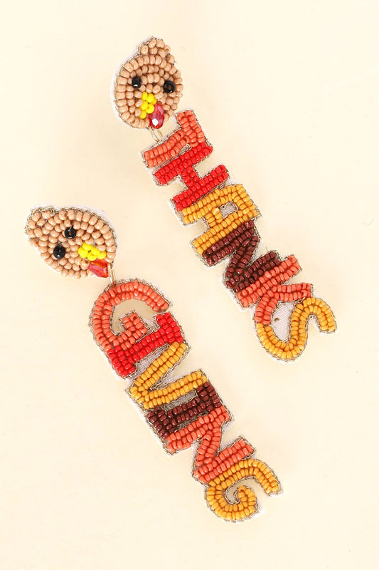Turkey Thanksgiving Lettering Beaded Earrings