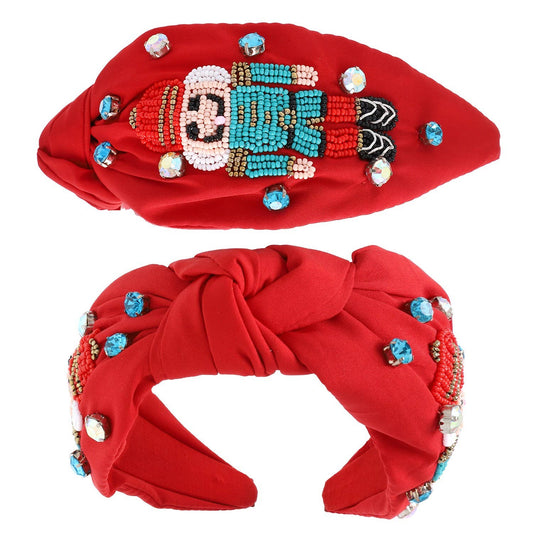 Nutcracker Jeweled Knotted Christmas Headband: Red