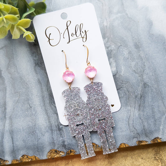 Silver Glitter Nutcracker w/Pink Stone