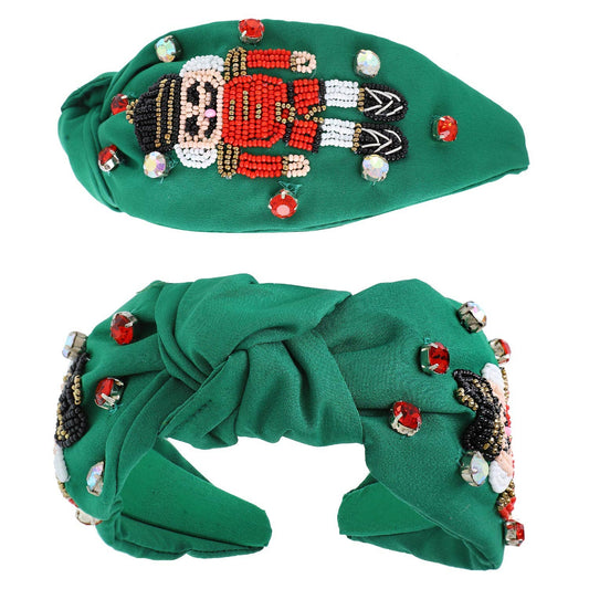 Nutcracker Jeweled Knotted Christmas Headband: Green